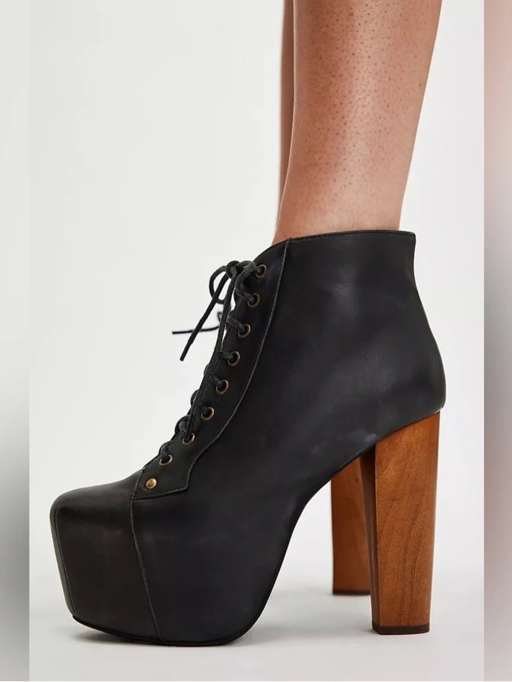 Jeffrey Campbell Lita Platform Wooden Heel Lace Up Booties Size 7M